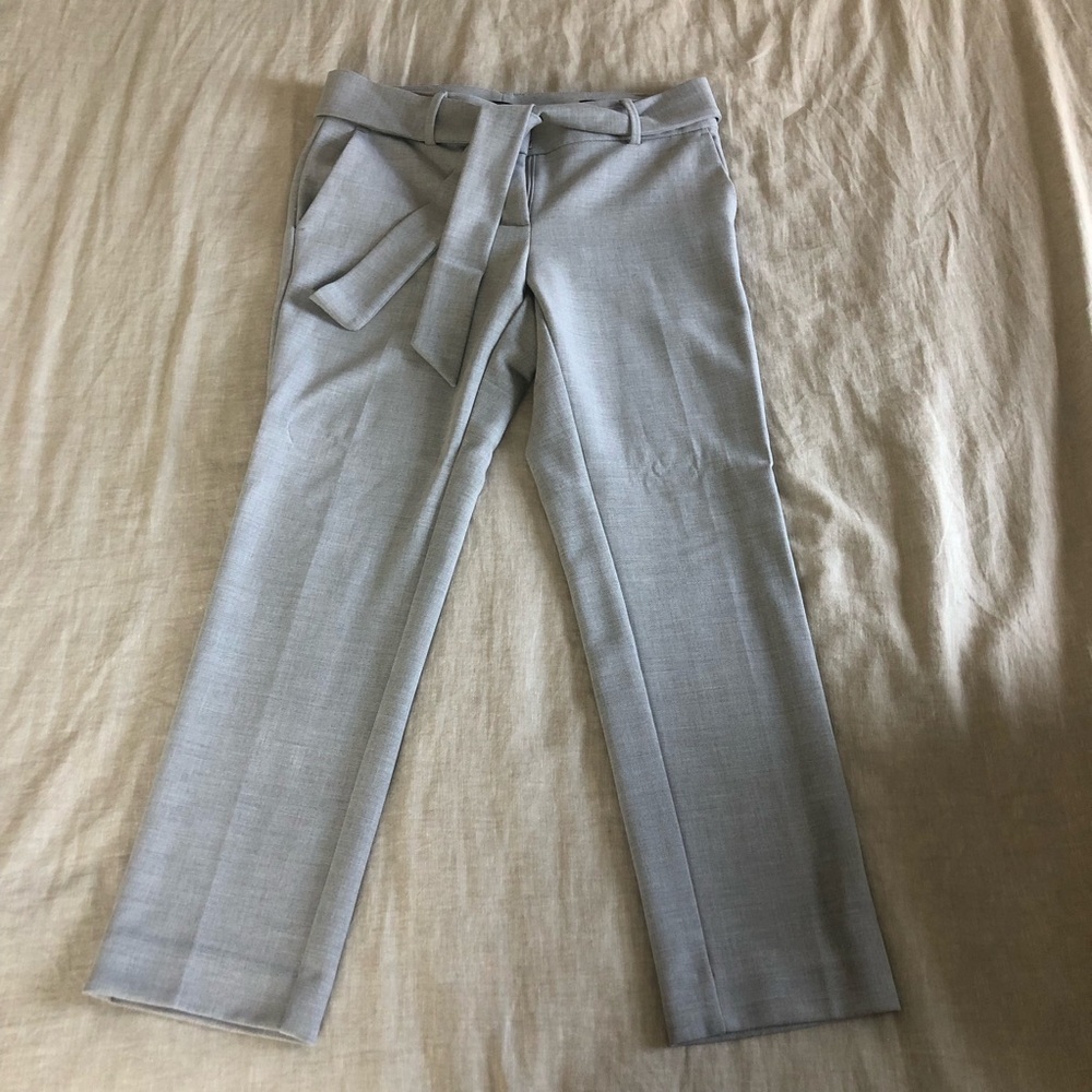 LOFT Light Gray Straight-Leg Pants with Self Belt
